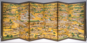 《洛中洛外図屏風》　江戸時代 １７世紀　紙本金地着色　石橋財団アーティゾン美術館蔵